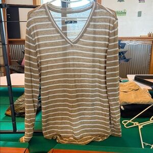Magellan Outdoors Tan and White Striped Top